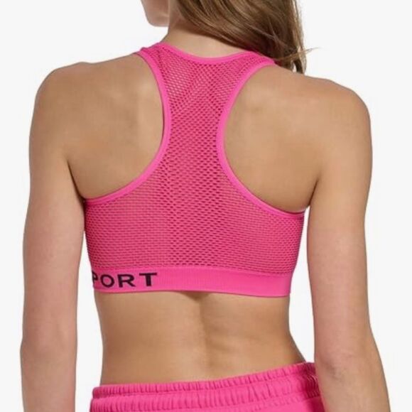 NWT DKNY SPORT Seamless Racerback Sports Bra w/ Mesh-Back in Hot Pink Small 4/6 - Picture 10 of 11
